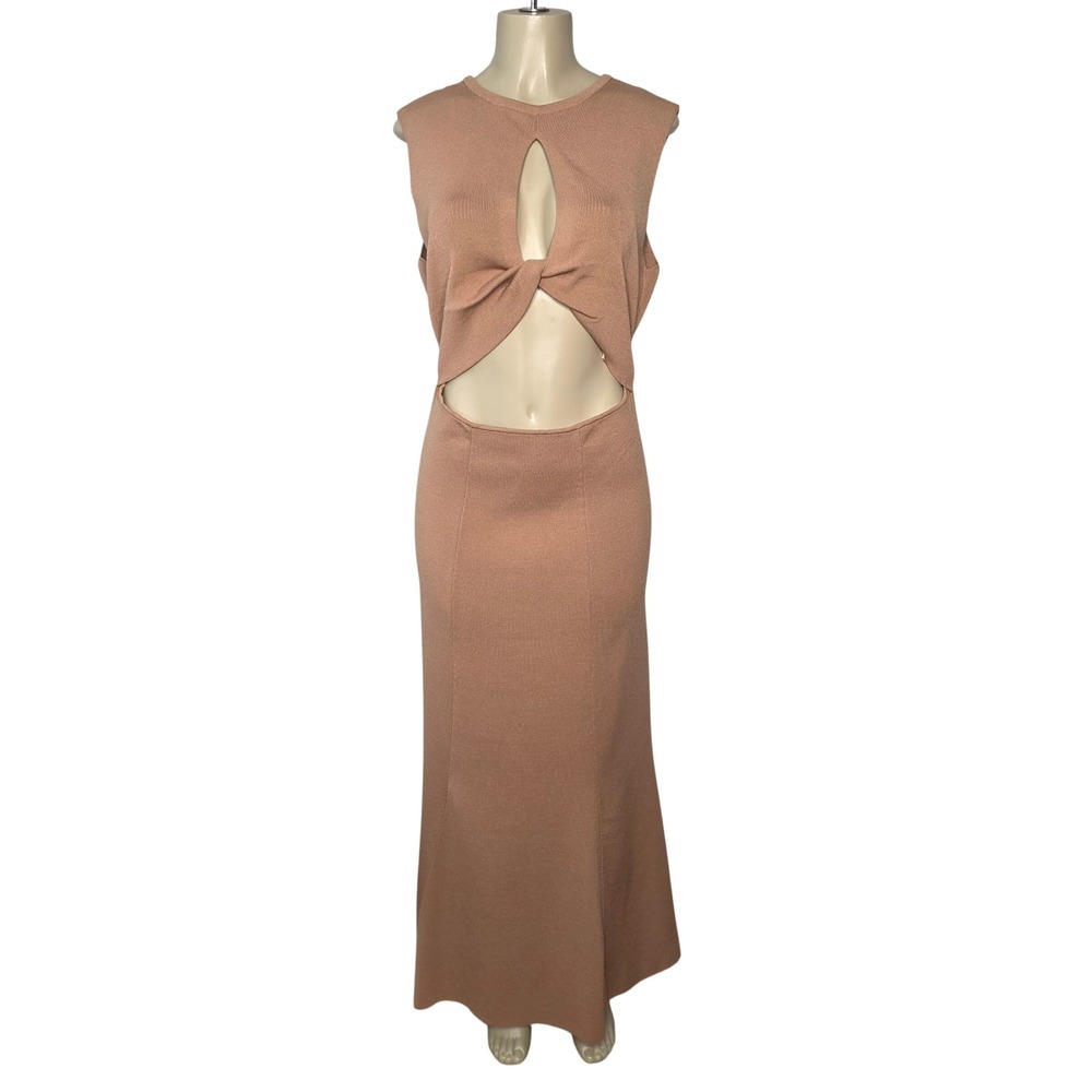 Express Dress Womens XL Tan Reversible Maxi Twist Front Back Sleeveless Knit